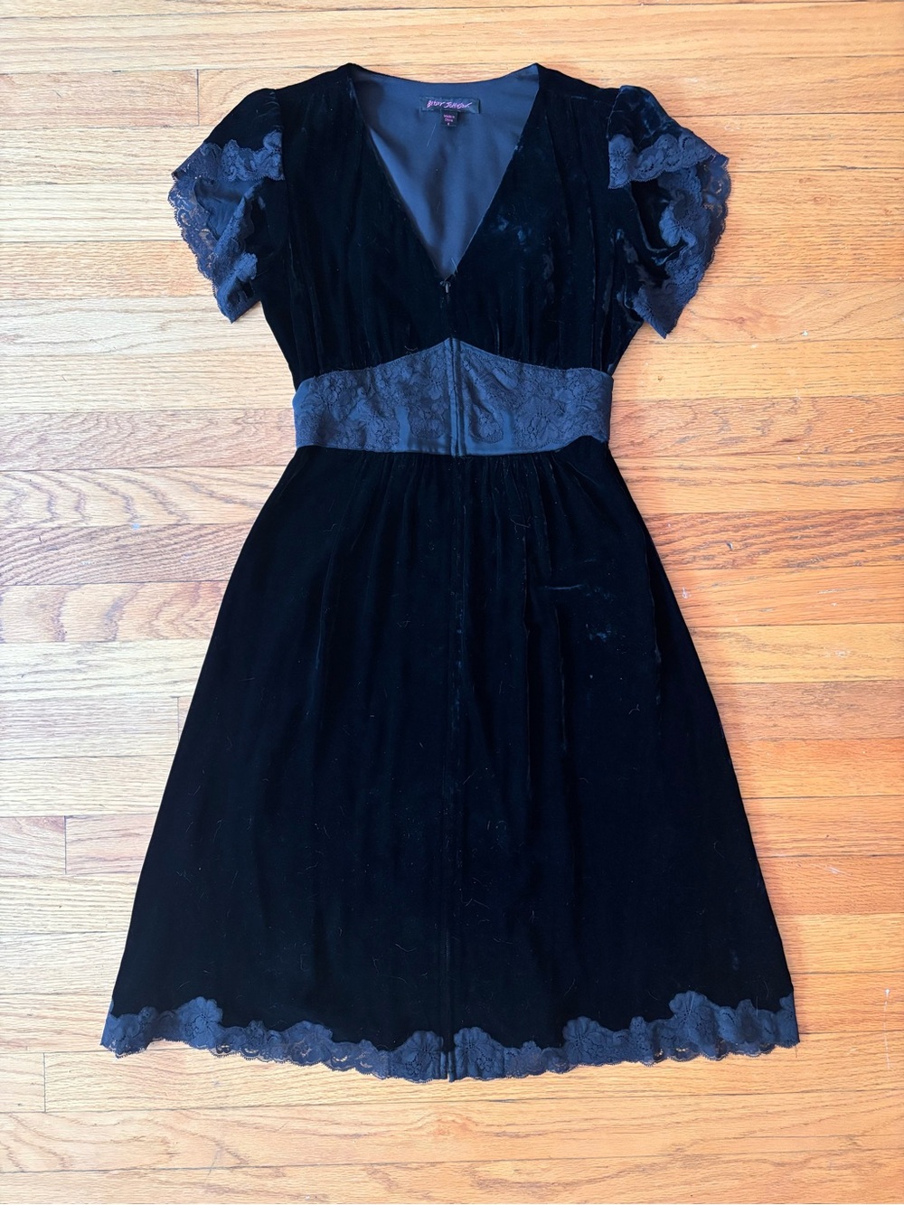 Vintage Betsey Johnson Black Velvet Lace Empire Waist Dress